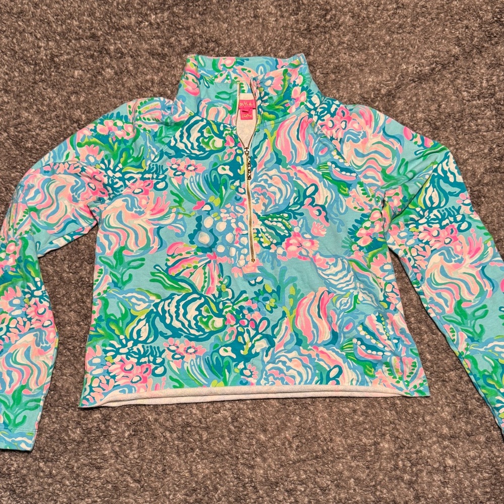 Lilly Pulitzer Blue and Pink Floral Pullover Crop Sweatshirt